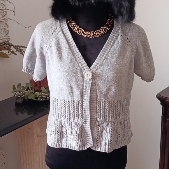A Grey Stylish Croppy Button up Sweater Size Large - Picture 1 of 9